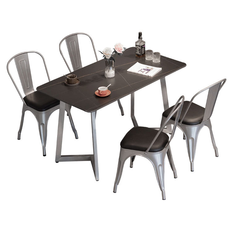 Industrial Dining Table Sintered Stone Dining Table with Black Double Pedestal Clearhalo ' dining_table' 'Dining Tables & Seating' 'Dining Tables' 'furn' 'furn_dining_table' 'Furniture' 'furniture_dining_table' 'Kitchen & Dining Furniture' 'kitchen&dining_furn' 'kitchen' 'kitchen_dining_table' 3779871
