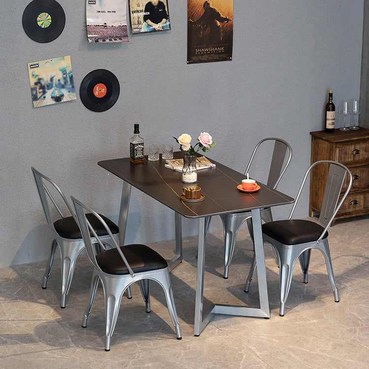 Industrial Dining Table Sintered Stone Dining Table with Black Double Pedestal Clearhalo ' dining_table' 'Dining Tables & Seating' 'Dining Tables' 'furn' 'furn_dining_table' 'Furniture' 'furniture_dining_table' 'Kitchen & Dining Furniture' 'kitchen&dining_furn' 'kitchen' 'kitchen_dining_table' 3779872