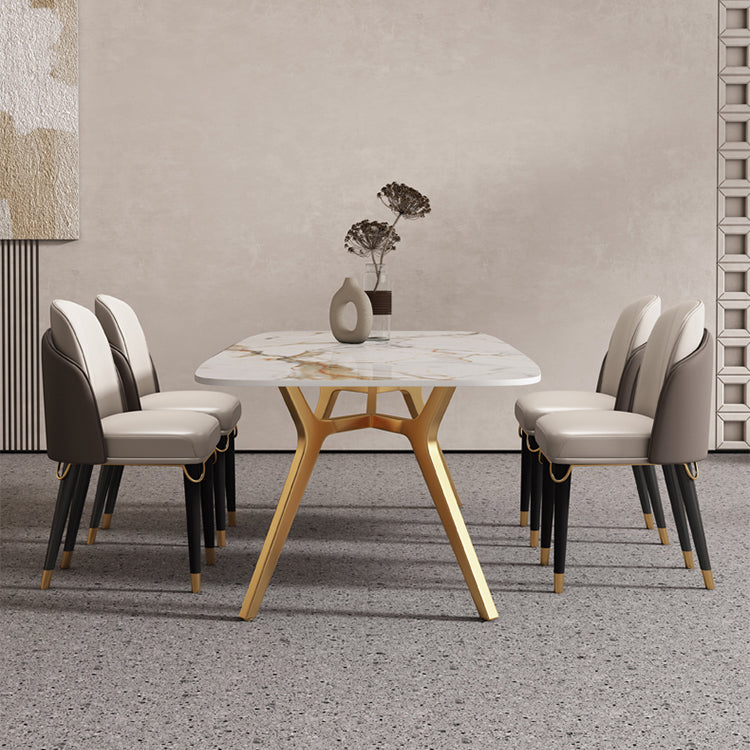 Sintered Stone Top Dining Table Rectangle Table with Metal Gold Base and 4 Legs Clearhalo ' dining_table' 'Dining Tables & Seating' 'Dining Tables' 'furn' 'furn_dining_table' 'Furniture' 'furniture_dining_table' 'Kitchen & Dining Furniture' 'kitchen&dining_furn' 'kitchen' 'kitchen_dining_table' 3779903