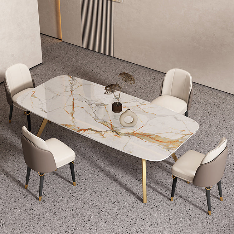Sintered Stone Top Dining Table Rectangle Table with Metal Gold Base and 4 Legs Clearhalo ' dining_table' 'Dining Tables & Seating' 'Dining Tables' 'furn' 'furn_dining_table' 'Furniture' 'furniture_dining_table' 'Kitchen & Dining Furniture' 'kitchen&dining_furn' 'kitchen' 'kitchen_dining_table' 3779904