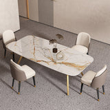 Sintered Stone Top Dining Table Rectangle Table with Metal Gold Base and 4 Legs Clearhalo ' dining_table' 'Dining Tables & Seating' 'Dining Tables' 'furn' 'furn_dining_table' 'Furniture' 'furniture_dining_table' 'Kitchen & Dining Furniture' 'kitchen&dining_furn' 'kitchen' 'kitchen_dining_table' 3779904