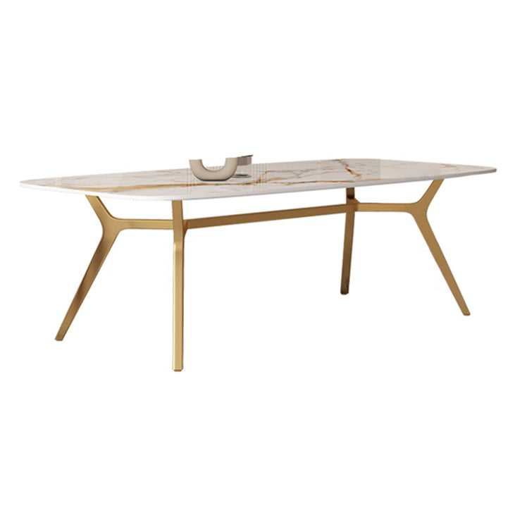 Sintered Stone Top Dining Table Rectangle Table with Metal Gold Base and 4 Legs Without Chairs Clearhalo ' dining_table' 'Dining Tables & Seating' 'Dining Tables' 'furn' 'furn_dining_table' 'Furniture' 'furniture_dining_table' 'Kitchen & Dining Furniture' 'kitchen&dining_furn' 'kitchen' 'kitchen_dining_table' 3779907
