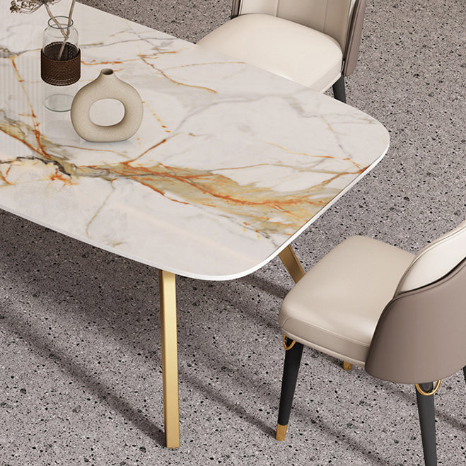 Sintered Stone Top Dining Table Rectangle Table with Metal Gold Base and 4 Legs Clearhalo ' dining_table' 'Dining Tables & Seating' 'Dining Tables' 'furn' 'furn_dining_table' 'Furniture' 'furniture_dining_table' 'Kitchen & Dining Furniture' 'kitchen&dining_furn' 'kitchen' 'kitchen_dining_table' 3779908