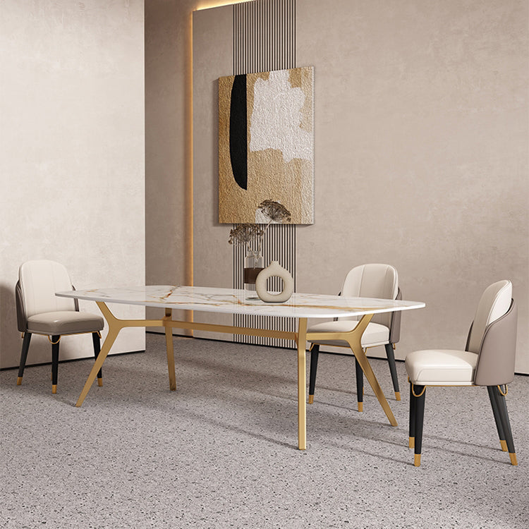 Sintered Stone Top Dining Table Rectangle Table with Metal Gold Base and 4 Legs Clearhalo ' dining_table' 'Dining Tables & Seating' 'Dining Tables' 'furn' 'furn_dining_table' 'Furniture' 'furniture_dining_table' 'Kitchen & Dining Furniture' 'kitchen&dining_furn' 'kitchen' 'kitchen_dining_table' 3779910