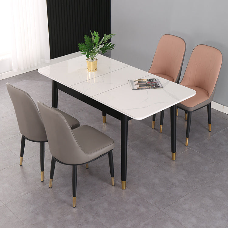 Contemporary Rectangle Dining Room Table Sintered Stone Dining Table with 4 Black Legs Clearhalo ' dining_table' 'Dining Tables & Seating' 'Dining Tables' 'furn' 'furn_dining_table' 'Furniture' 'furniture_dining_table' 'Kitchen & Dining Furniture' 'kitchen&dining_furn' 'kitchen' 'kitchen_dining_table' 3779914