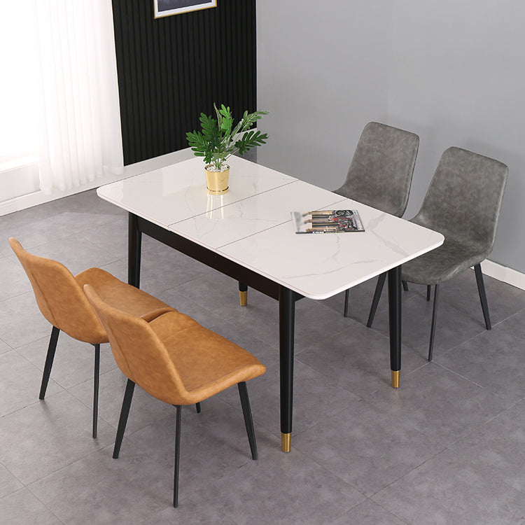 Contemporary Rectangle Dining Room Table Sintered Stone Dining Table with 4 Black Legs Clearhalo ' dining_table' 'Dining Tables & Seating' 'Dining Tables' 'furn' 'furn_dining_table' 'Furniture' 'furniture_dining_table' 'Kitchen & Dining Furniture' 'kitchen&dining_furn' 'kitchen' 'kitchen_dining_table' 3779915