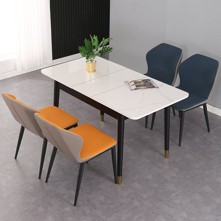 Contemporary Rectangle Dining Room Table Sintered Stone Dining Table with 4 Black Legs Clearhalo ' dining_table' 'Dining Tables & Seating' 'Dining Tables' 'furn' 'furn_dining_table' 'Furniture' 'furniture_dining_table' 'Kitchen & Dining Furniture' 'kitchen&dining_furn' 'kitchen' 'kitchen_dining_table' 3779916