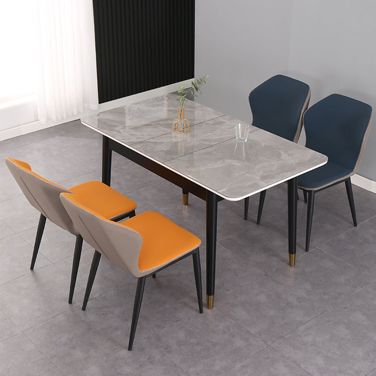 Contemporary Rectangle Dining Room Table Sintered Stone Dining Table with 4 Black Legs Gray Without Chairs Clearhalo ' dining_table' 'Dining Tables & Seating' 'Dining Tables' 'furn' 'furn_dining_table' 'Furniture' 'furniture_dining_table' 'Kitchen & Dining Furniture' 'kitchen&dining_furn' 'kitchen' 'kitchen_dining_table' 3779917