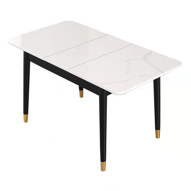 Contemporary Rectangle Dining Room Table Sintered Stone Dining Table with 4 Black Legs White Without Chairs Clearhalo ' dining_table' 'Dining Tables & Seating' 'Dining Tables' 'furn' 'furn_dining_table' 'Furniture' 'furniture_dining_table' 'Kitchen & Dining Furniture' 'kitchen&dining_furn' 'kitchen' 'kitchen_dining_table' 3779918