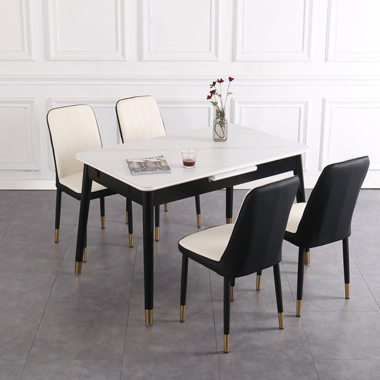 Contemporary Rectangle Dining Room Table Sintered Stone Dining Table with 4 Black Legs Clearhalo ' dining_table' 'Dining Tables & Seating' 'Dining Tables' 'furn' 'furn_dining_table' 'Furniture' 'furniture_dining_table' 'Kitchen & Dining Furniture' 'kitchen&dining_furn' 'kitchen' 'kitchen_dining_table' 3779926