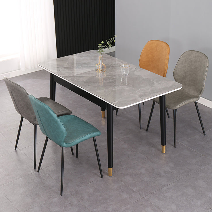 Contemporary Rectangle Dining Room Table Sintered Stone Dining Table with 4 Black Legs Clearhalo ' dining_table' 'Dining Tables & Seating' 'Dining Tables' 'furn' 'furn_dining_table' 'Furniture' 'furniture_dining_table' 'Kitchen & Dining Furniture' 'kitchen&dining_furn' 'kitchen' 'kitchen_dining_table' 3779927