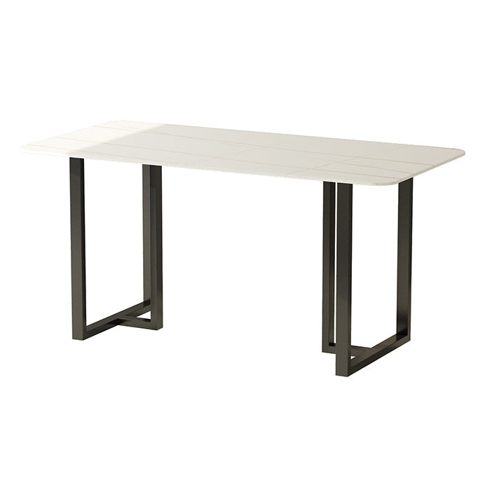 Industrial Kitchen Dining Table Sintered Stone Rectangle Dining Table with Double Pedestal Bases White Gold Without Chairs Clearhalo ' dining_table' 'Dining Tables & Seating' 'Dining Tables' 'furn' 'furn_dining_table' 'Furniture' 'furniture_dining_table' 'Kitchen & Dining Furniture' 'kitchen&dining_furn' 'kitchen' 'kitchen_dining_table' 3779929
