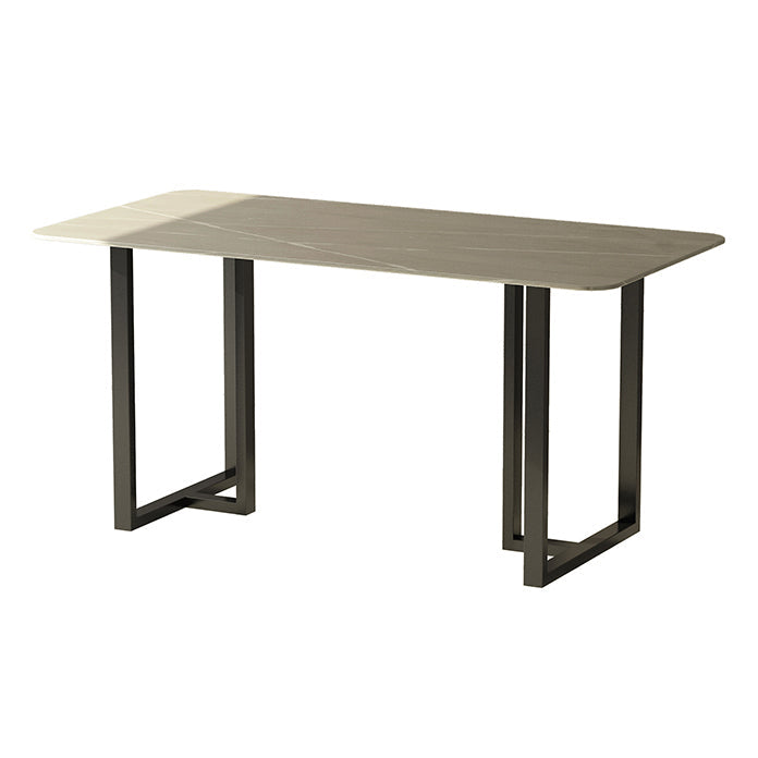 Industrial Kitchen Dining Table Sintered Stone Rectangle Dining Table with Double Pedestal Bases Gray Without Chairs Clearhalo ' dining_table' 'Dining Tables & Seating' 'Dining Tables' 'furn' 'furn_dining_table' 'Furniture' 'furniture_dining_table' 'Kitchen & Dining Furniture' 'kitchen&dining_furn' 'kitchen' 'kitchen_dining_table' 3779930
