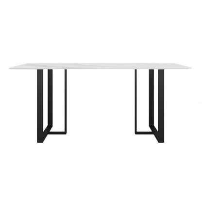 Industrial Kitchen Dining Table Sintered Stone Rectangle Dining Table with Double Pedestal Bases White Without Chairs Clearhalo ' dining_table' 'Dining Tables & Seating' 'Dining Tables' 'furn' 'furn_dining_table' 'Furniture' 'furniture_dining_table' 'Kitchen & Dining Furniture' 'kitchen&dining_furn' 'kitchen' 'kitchen_dining_table' 3779932