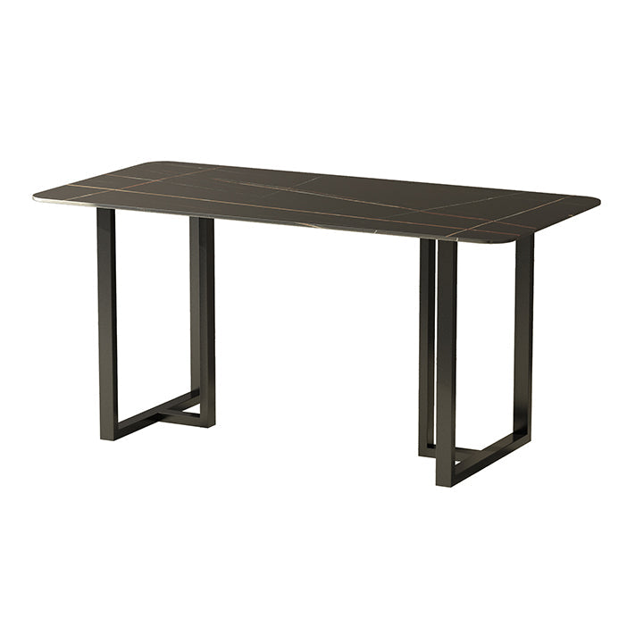 Industrial Kitchen Dining Table Sintered Stone Rectangle Dining Table with Double Pedestal Bases Black Without Chairs Clearhalo ' dining_table' 'Dining Tables & Seating' 'Dining Tables' 'furn' 'furn_dining_table' 'Furniture' 'furniture_dining_table' 'Kitchen & Dining Furniture' 'kitchen&dining_furn' 'kitchen' 'kitchen_dining_table' 3779935