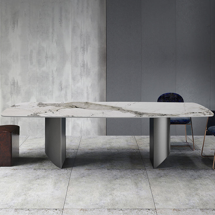 Sintered Stone Modern Rectangle Dining Table White Stone Top Dinette Table for Kitchen 70.9"L x 35.4"W x 29.5"H Without Chairs Clearhalo ' dining_table' 'Dining Tables & Seating' 'Dining Tables' 'furn' 'furn_dining_table' 'Furniture' 'furniture_dining_table' 'Kitchen & Dining Furniture' 'kitchen&dining_furn' 'kitchen' 'kitchen_dining_table' 3779959