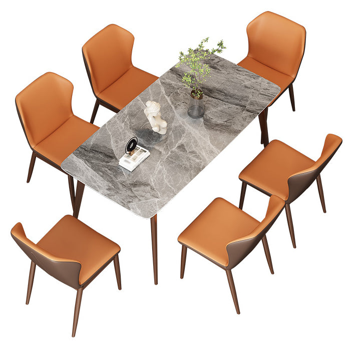Modern Kitchen Standard Dining Table Rectangle Sintered Stone Top Dining Table with 4 Legs Base Gray Without Chairs Clearhalo ' dining_table' 'Dining Tables & Seating' 'Dining Tables' 'furn' 'furn_dining_table' 'Furniture' 'furniture_dining_table' 'Kitchen & Dining Furniture' 'kitchen&dining_furn' 'kitchen' 'kitchen_dining_table' 3780012