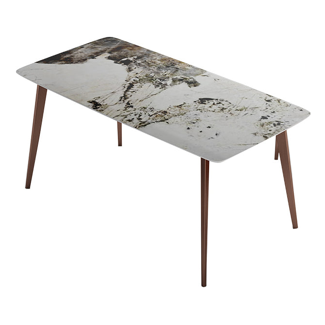 Modern Kitchen Standard Dining Table Rectangle Sintered Stone Top Dining Table with 4 Legs Base White Without Chairs Clearhalo ' dining_table' 'Dining Tables & Seating' 'Dining Tables' 'furn' 'furn_dining_table' 'Furniture' 'furniture_dining_table' 'Kitchen & Dining Furniture' 'kitchen&dining_furn' 'kitchen' 'kitchen_dining_table' 3780013