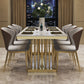 Glam Standard Kitchen Dining Table White Sintered Stone Dining Table with Trestle Base Clearhalo ' dining_table' 'Dining Tables & Seating' 'Dining Tables' 'furn' 'furn_dining_table' 'Furniture' 'furniture_dining_table' 'Kitchen & Dining Furniture' 'kitchen&dining_furn' 'kitchen' 'kitchen_dining_table' 3780093