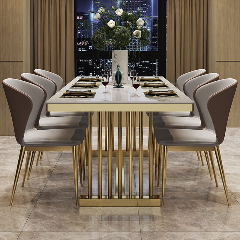 Glam Standard Kitchen Dining Table White Sintered Stone Dining Table with Trestle Base Clearhalo ' dining_table' 'Dining Tables & Seating' 'Dining Tables' 'furn' 'furn_dining_table' 'Furniture' 'furniture_dining_table' 'Kitchen & Dining Furniture' 'kitchen&dining_furn' 'kitchen' 'kitchen_dining_table' 3780093