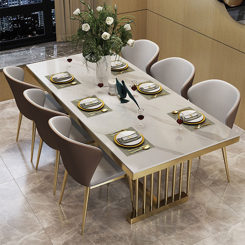Glam Standard Kitchen Dining Table White Sintered Stone Dining Table with Trestle Base Clearhalo ' dining_table' 'Dining Tables & Seating' 'Dining Tables' 'furn' 'furn_dining_table' 'Furniture' 'furniture_dining_table' 'Kitchen & Dining Furniture' 'kitchen&dining_furn' 'kitchen' 'kitchen_dining_table' 3780094
