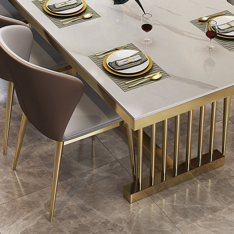 Glam Standard Kitchen Dining Table White Sintered Stone Dining Table with Trestle Base Clearhalo ' dining_table' 'Dining Tables & Seating' 'Dining Tables' 'furn' 'furn_dining_table' 'Furniture' 'furniture_dining_table' 'Kitchen & Dining Furniture' 'kitchen&dining_furn' 'kitchen' 'kitchen_dining_table' 3780095