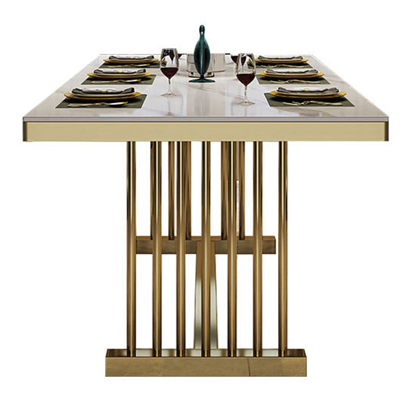 Glam Standard Kitchen Dining Table White Sintered Stone Dining Table with Trestle Base Without Chairs Clearhalo ' dining_table' 'Dining Tables & Seating' 'Dining Tables' 'furn' 'furn_dining_table' 'Furniture' 'furniture_dining_table' 'Kitchen & Dining Furniture' 'kitchen&dining_furn' 'kitchen' 'kitchen_dining_table' 3780096
