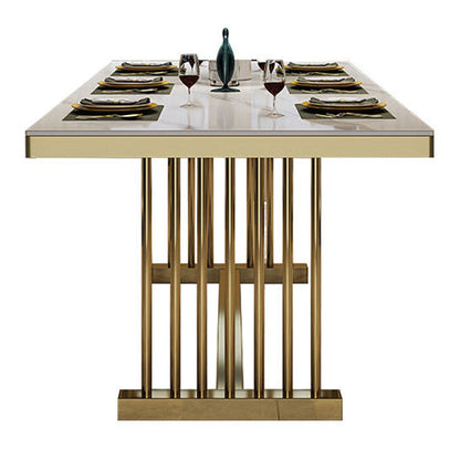 Glam Standard Kitchen Dining Table White Sintered Stone Dining Table with Trestle Base Without Chairs Clearhalo ' dining_table' 'Dining Tables & Seating' 'Dining Tables' 'furn' 'furn_dining_table' 'Furniture' 'furniture_dining_table' 'Kitchen & Dining Furniture' 'kitchen&dining_furn' 'kitchen' 'kitchen_dining_table' 3780096
