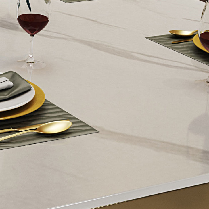 Glam Standard Kitchen Dining Table White Sintered Stone Dining Table with Trestle Base Clearhalo ' dining_table' 'Dining Tables & Seating' 'Dining Tables' 'furn' 'furn_dining_table' 'Furniture' 'furniture_dining_table' 'Kitchen & Dining Furniture' 'kitchen&dining_furn' 'kitchen' 'kitchen_dining_table' 3780097
