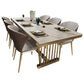 Glam Standard Kitchen Dining Table White Sintered Stone Dining Table with Trestle Base Clearhalo ' dining_table' 'Dining Tables & Seating' 'Dining Tables' 'furn' 'furn_dining_table' 'Furniture' 'furniture_dining_table' 'Kitchen & Dining Furniture' 'kitchen&dining_furn' 'kitchen' 'kitchen_dining_table' 3780100