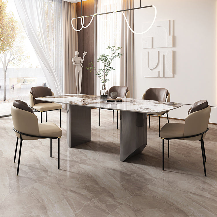 Sintered Stone Modern Rectangle Dining Table White Stone Top Table with Double Pedestal Clearhalo ' dining_table' 'Dining Tables & Seating' 'Dining Tables' 'furn' 'furn_dining_table' 'Furniture' 'furniture_dining_table' 'Kitchen & Dining Furniture' 'kitchen&dining_furn' 'kitchen' 'kitchen_dining_table' 3780103