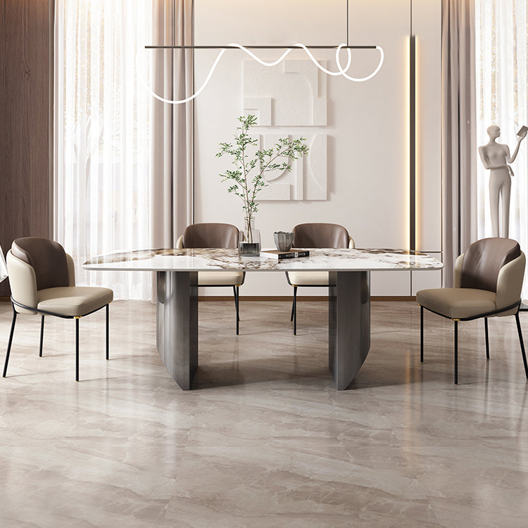 Sintered Stone Modern Rectangle Dining Table White Stone Top Table with Double Pedestal Clearhalo ' dining_table' 'Dining Tables & Seating' 'Dining Tables' 'furn' 'furn_dining_table' 'Furniture' 'furniture_dining_table' 'Kitchen & Dining Furniture' 'kitchen&dining_furn' 'kitchen' 'kitchen_dining_table' 3780104