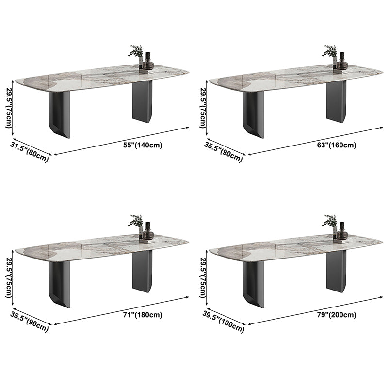 Sintered Stone Modern Rectangle Dining Table White Stone Top Table with Double Pedestal Clearhalo ' dining_table' 'Dining Tables & Seating' 'Dining Tables' 'furn' 'furn_dining_table' 'Furniture' 'furniture_dining_table' 'Kitchen & Dining Furniture' 'kitchen&dining_furn' 'kitchen' 'kitchen_dining_table' 3780111