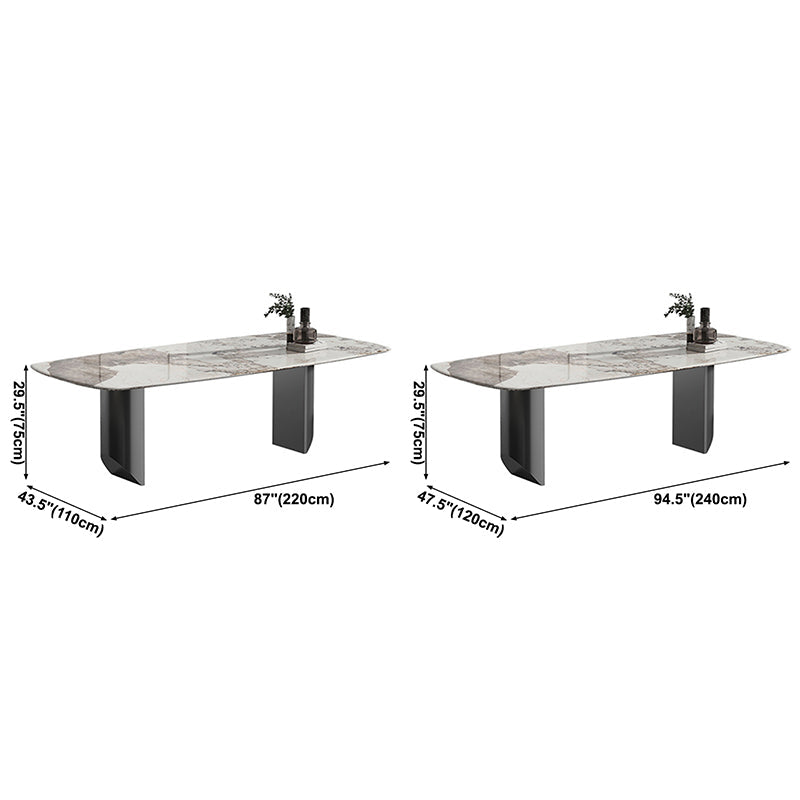 Sintered Stone Modern Rectangle Dining Table White Stone Top Table with Double Pedestal Clearhalo ' dining_table' 'Dining Tables & Seating' 'Dining Tables' 'furn' 'furn_dining_table' 'Furniture' 'furniture_dining_table' 'Kitchen & Dining Furniture' 'kitchen&dining_furn' 'kitchen' 'kitchen_dining_table' 3780112