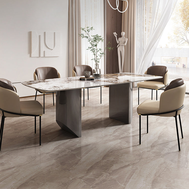 Sintered Stone Modern Rectangle Dining Table White Stone Top Table with Double Pedestal Clearhalo ' dining_table' 'Dining Tables & Seating' 'Dining Tables' 'furn' 'furn_dining_table' 'Furniture' 'furniture_dining_table' 'Kitchen & Dining Furniture' 'kitchen&dining_furn' 'kitchen' 'kitchen_dining_table' 3780113