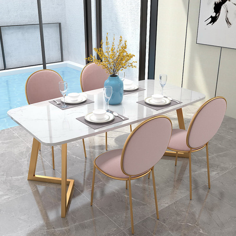Metal Traditional Luxury Rectangle Indoor Table Sintered Stone Top Table with Sled Base Clearhalo ' dining_table' 'Dining Tables & Seating' 'Dining Tables' 'furn' 'furn_dining_table' 'Furniture' 'furniture_dining_table' 'Kitchen & Dining Furniture' 'kitchen&dining_furn' 'kitchen' 'kitchen_dining_table' 3780134