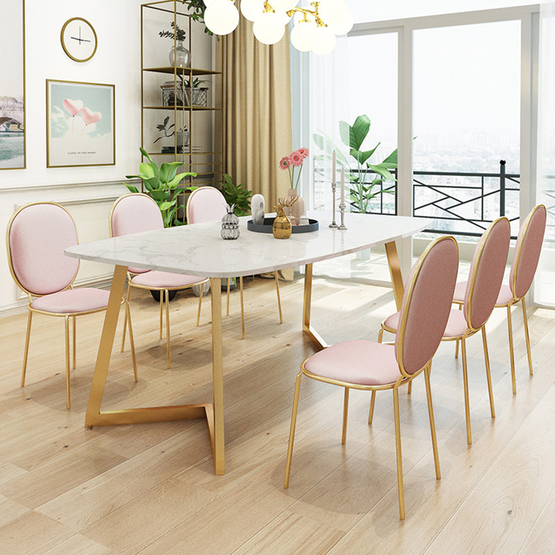 Metal Traditional Luxury Rectangle Indoor Table Sintered Stone Top Table with Sled Base Clearhalo ' dining_table' 'Dining Tables & Seating' 'Dining Tables' 'furn' 'furn_dining_table' 'Furniture' 'furniture_dining_table' 'Kitchen & Dining Furniture' 'kitchen&dining_furn' 'kitchen' 'kitchen_dining_table' 3780137