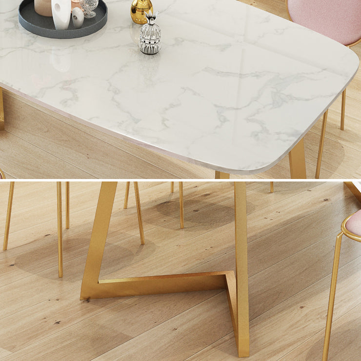 Metal Traditional Luxury Rectangle Indoor Table Sintered Stone Top Table with Sled Base Clearhalo ' dining_table' 'Dining Tables & Seating' 'Dining Tables' 'furn' 'furn_dining_table' 'Furniture' 'furniture_dining_table' 'Kitchen & Dining Furniture' 'kitchen&dining_furn' 'kitchen' 'kitchen_dining_table' 3780139