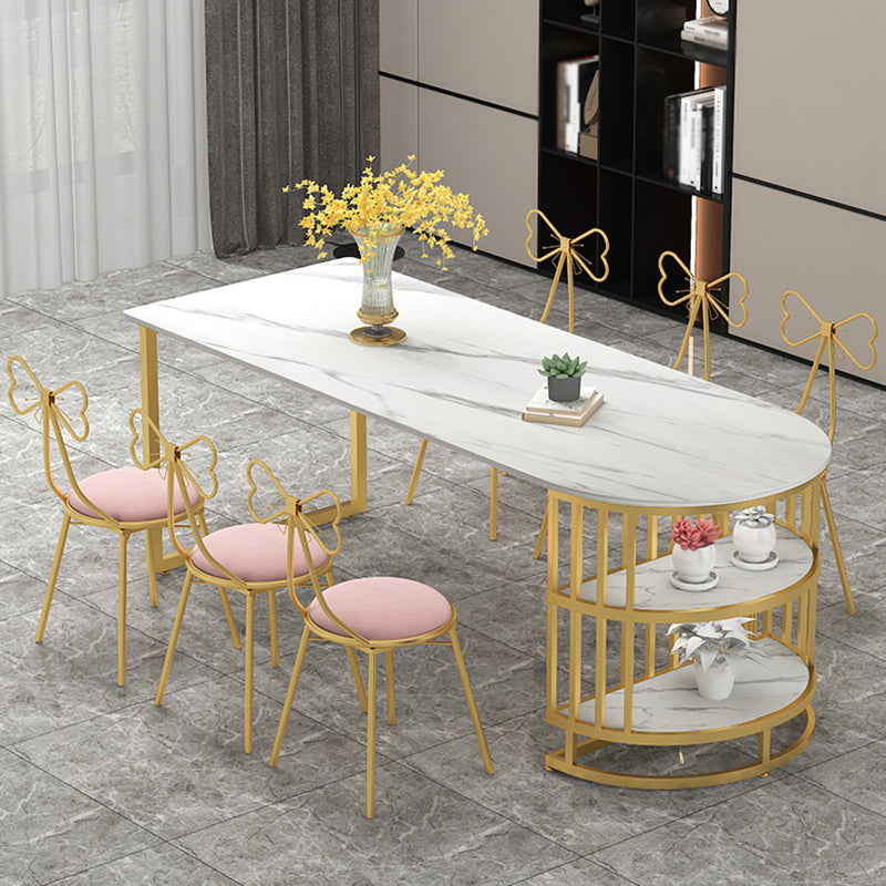 Contemporary Dining Table Sintered Stone Dining Table with Gold Double Pedestal Clearhalo ' dining_table' 'Dining Tables & Seating' 'Dining Tables' 'furn' 'furn_dining_table' 'Furniture' 'furniture_dining_table' 'Kitchen & Dining Furniture' 'kitchen&dining_furn' 'kitchen' 'kitchen_dining_table' 3780152
