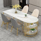 Contemporary Dining Table Sintered Stone Dining Table with Gold Double Pedestal Clearhalo ' dining_table' 'Dining Tables & Seating' 'Dining Tables' 'furn' 'furn_dining_table' 'Furniture' 'furniture_dining_table' 'Kitchen & Dining Furniture' 'kitchen&dining_furn' 'kitchen' 'kitchen_dining_table' 3780154