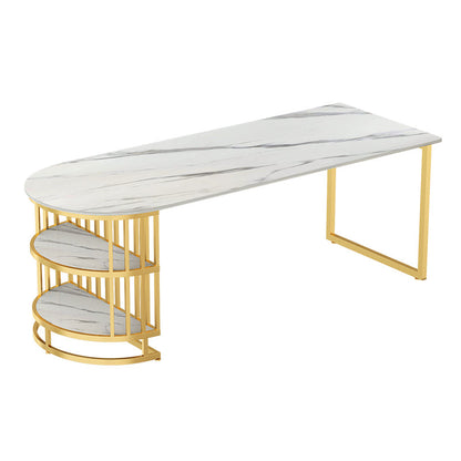 Contemporary Dining Table Sintered Stone Dining Table with Gold Double Pedestal Without Chairs Clearhalo ' dining_table' 'Dining Tables & Seating' 'Dining Tables' 'furn' 'furn_dining_table' 'Furniture' 'furniture_dining_table' 'Kitchen & Dining Furniture' 'kitchen&dining_furn' 'kitchen' 'kitchen_dining_table' 3780155
