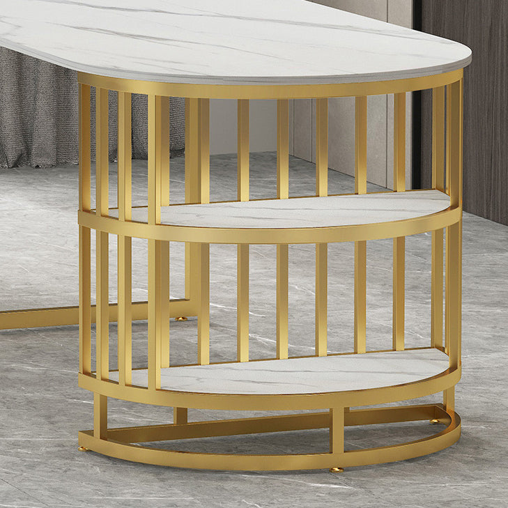 Contemporary Dining Table Sintered Stone Dining Table with Gold Double Pedestal Clearhalo ' dining_table' 'Dining Tables & Seating' 'Dining Tables' 'furn' 'furn_dining_table' 'Furniture' 'furniture_dining_table' 'Kitchen & Dining Furniture' 'kitchen&dining_furn' 'kitchen' 'kitchen_dining_table' 3780157