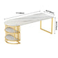 Contemporary Dining Table Sintered Stone Dining Table with Gold Double Pedestal Clearhalo ' dining_table' 'Dining Tables & Seating' 'Dining Tables' 'furn' 'furn_dining_table' 'Furniture' 'furniture_dining_table' 'Kitchen & Dining Furniture' 'kitchen&dining_furn' 'kitchen' 'kitchen_dining_table' 3780161