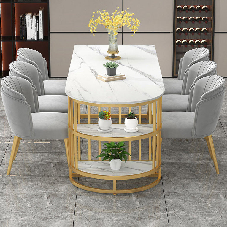 Contemporary Dining Table Sintered Stone Dining Table with Gold Double Pedestal Clearhalo ' dining_table' 'Dining Tables & Seating' 'Dining Tables' 'furn' 'furn_dining_table' 'Furniture' 'furniture_dining_table' 'Kitchen & Dining Furniture' 'kitchen&dining_furn' 'kitchen' 'kitchen_dining_table' 3780163
