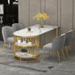Contemporary Dining Table Sintered Stone Dining Table with Gold Double Pedestal Clearhalo ' dining_table' 'Dining Tables & Seating' 'Dining Tables' 'furn' 'furn_dining_table' 'Furniture' 'furniture_dining_table' 'Kitchen & Dining Furniture' 'kitchen&dining_furn' 'kitchen' 'kitchen_dining_table' 3780164