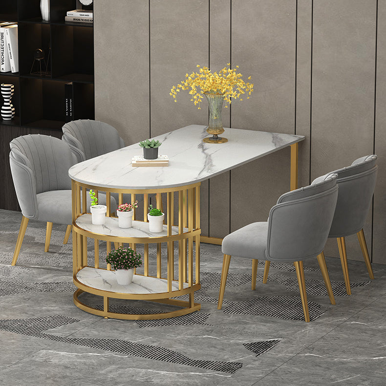 Contemporary Dining Table Sintered Stone Dining Table with Gold Double Pedestal Clearhalo ' dining_table' 'Dining Tables & Seating' 'Dining Tables' 'furn' 'furn_dining_table' 'Furniture' 'furniture_dining_table' 'Kitchen & Dining Furniture' 'kitchen&dining_furn' 'kitchen' 'kitchen_dining_table' 3780164