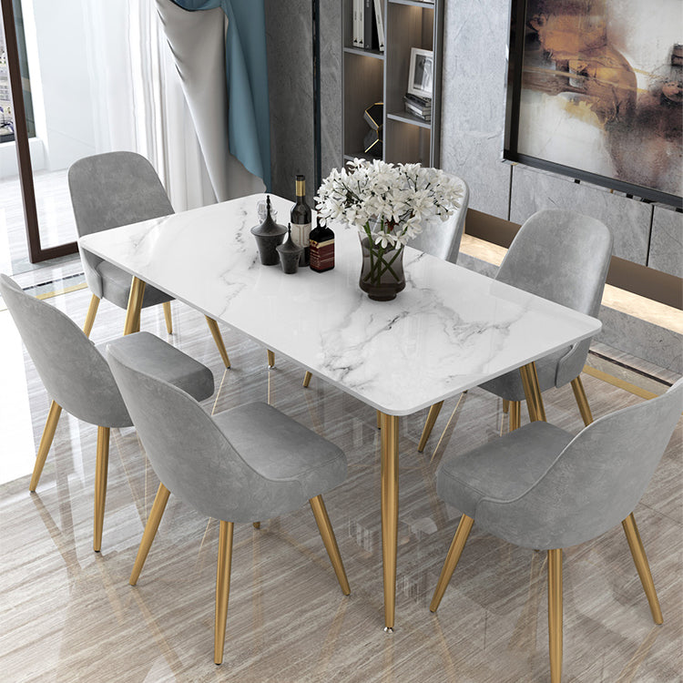 Glam Sintered Stone Kitchen Dining Table White Rectangle Shape Dining Table with 4 Legs Base Clearhalo ' dining_table' 'Dining Tables & Seating' 'Dining Tables' 'furn' 'furn_dining_table' 'Furniture' 'furniture_dining_table' 'Kitchen & Dining Furniture' 'kitchen&dining_furn' 'kitchen' 'kitchen_dining_table' 3780166