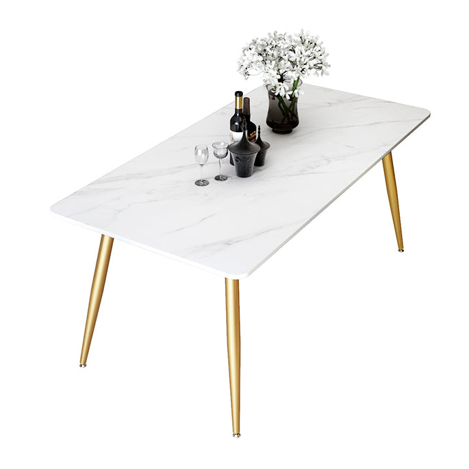 Glam Sintered Stone Kitchen Dining Table White Rectangle Shape Dining Table with 4 Legs Base White Gold Clearhalo ' dining_table' 'Dining Tables & Seating' 'Dining Tables' 'furn' 'furn_dining_table' 'Furniture' 'furniture_dining_table' 'Kitchen & Dining Furniture' 'kitchen&dining_furn' 'kitchen' 'kitchen_dining_table' 3780168