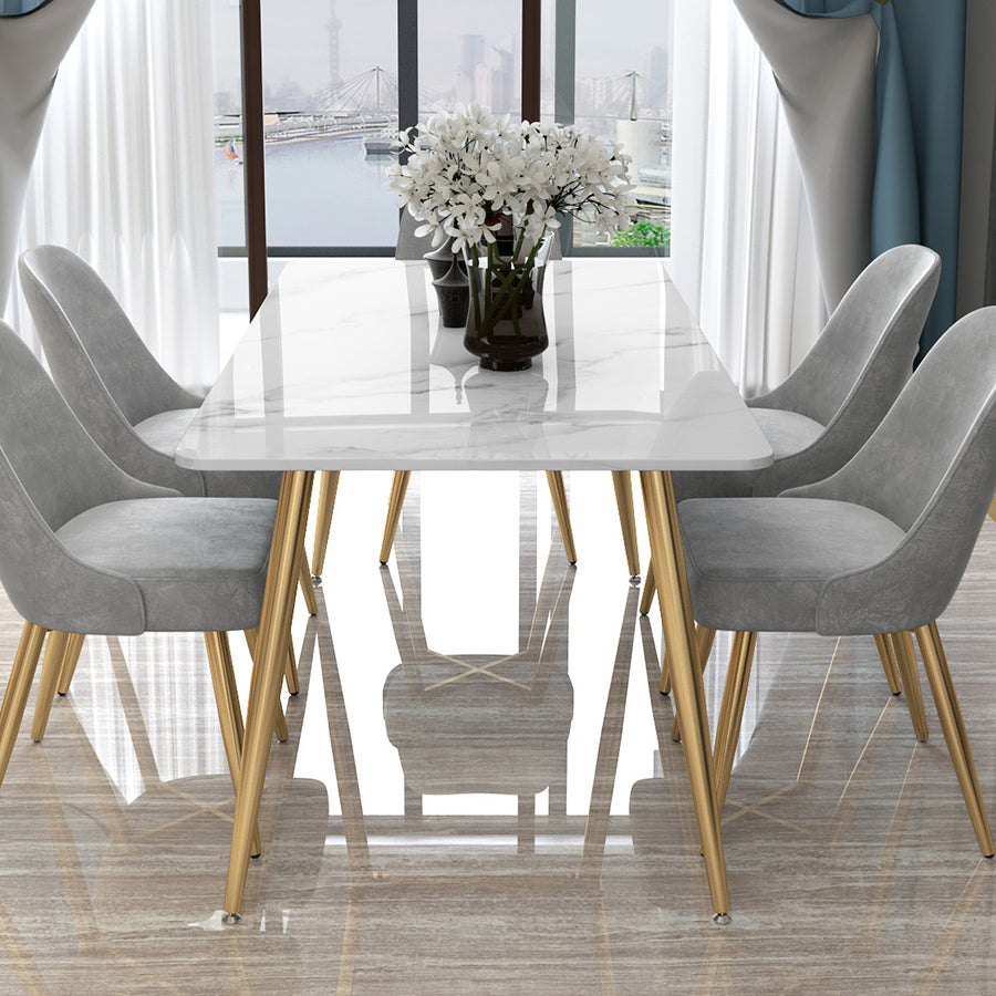 Glam Sintered Stone Kitchen Dining Table White Rectangle Shape Dining Table with 4 Legs Base Clearhalo ' dining_table' 'Dining Tables & Seating' 'Dining Tables' 'furn' 'furn_dining_table' 'Furniture' 'furniture_dining_table' 'Kitchen & Dining Furniture' 'kitchen&dining_furn' 'kitchen' 'kitchen_dining_table' 3780169