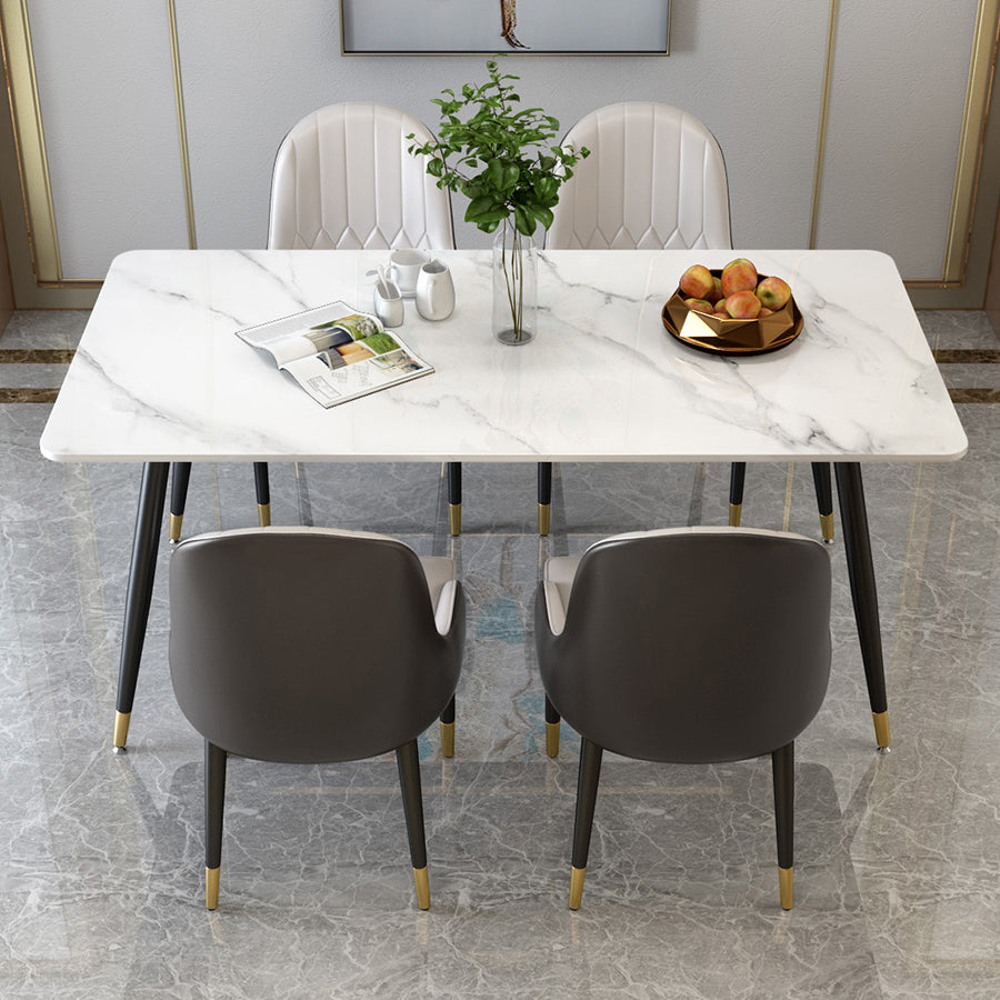 Glam Sintered Stone Kitchen Dining Table White Rectangle Shape Dining Table with 4 Legs Base Clearhalo ' dining_table' 'Dining Tables & Seating' 'Dining Tables' 'furn' 'furn_dining_table' 'Furniture' 'furniture_dining_table' 'Kitchen & Dining Furniture' 'kitchen&dining_furn' 'kitchen' 'kitchen_dining_table' 3780170